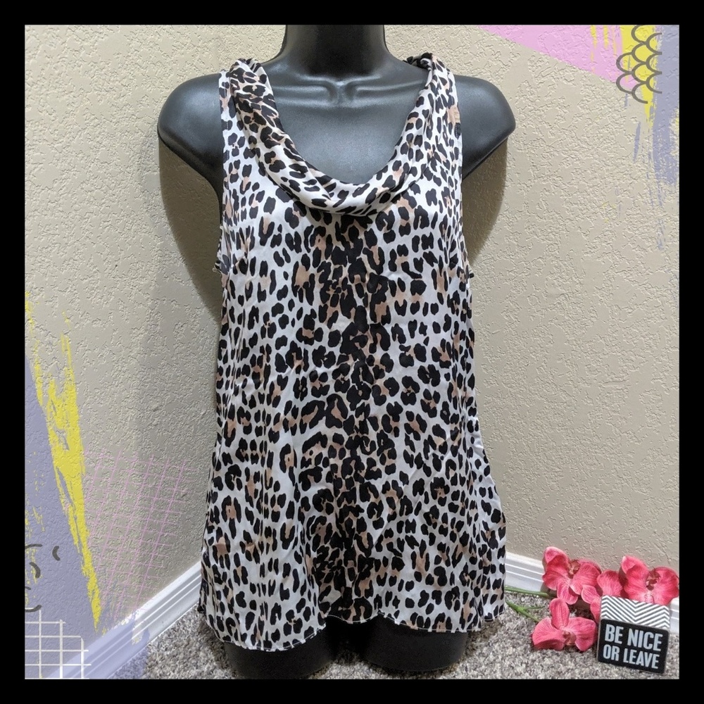 WHBM Leopard-Print 100% Silk Blouse Tank M